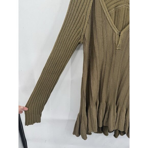 Free People Ribs & Ruffles Mini Tunic Dress Women Small Olive Granolagirl Boho - Picture 8 of 11